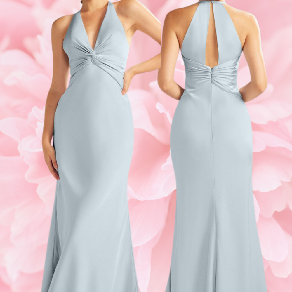 AW BRIDAL SZ 6 S Baby Blue Largo satin charmeuse mermaid Maxi Dress NEW B59